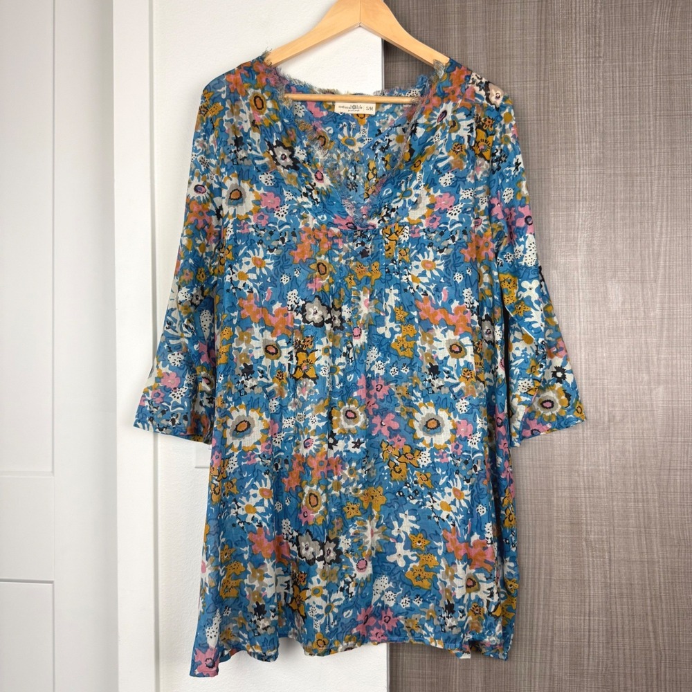 Natural Life Blue Floral Boho Mini Swim Cover Up In A Bag Tunic Size Medium - Picture 3 of 12